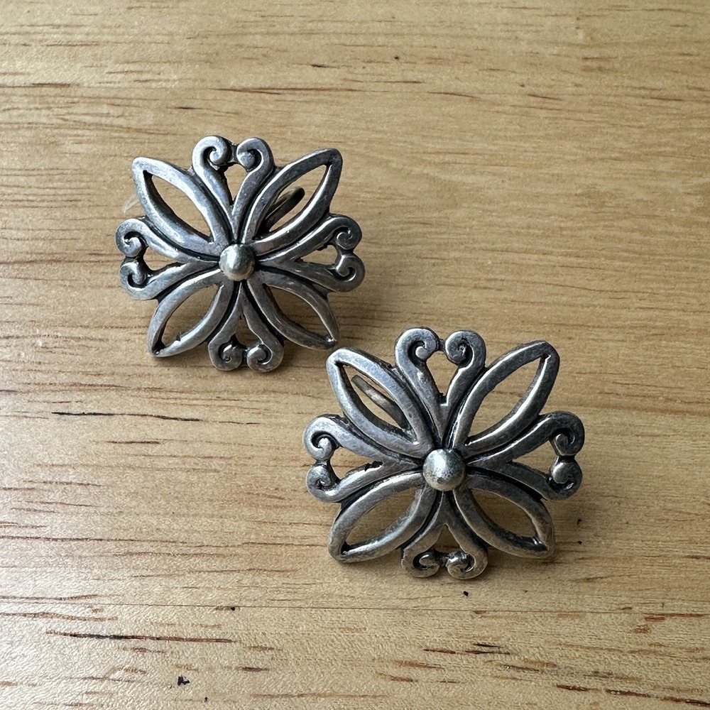 VTG Taxco Earrings 1 Inch Blooming Flowers Screw‎ Back Mexico 925 Sterling 17.0g